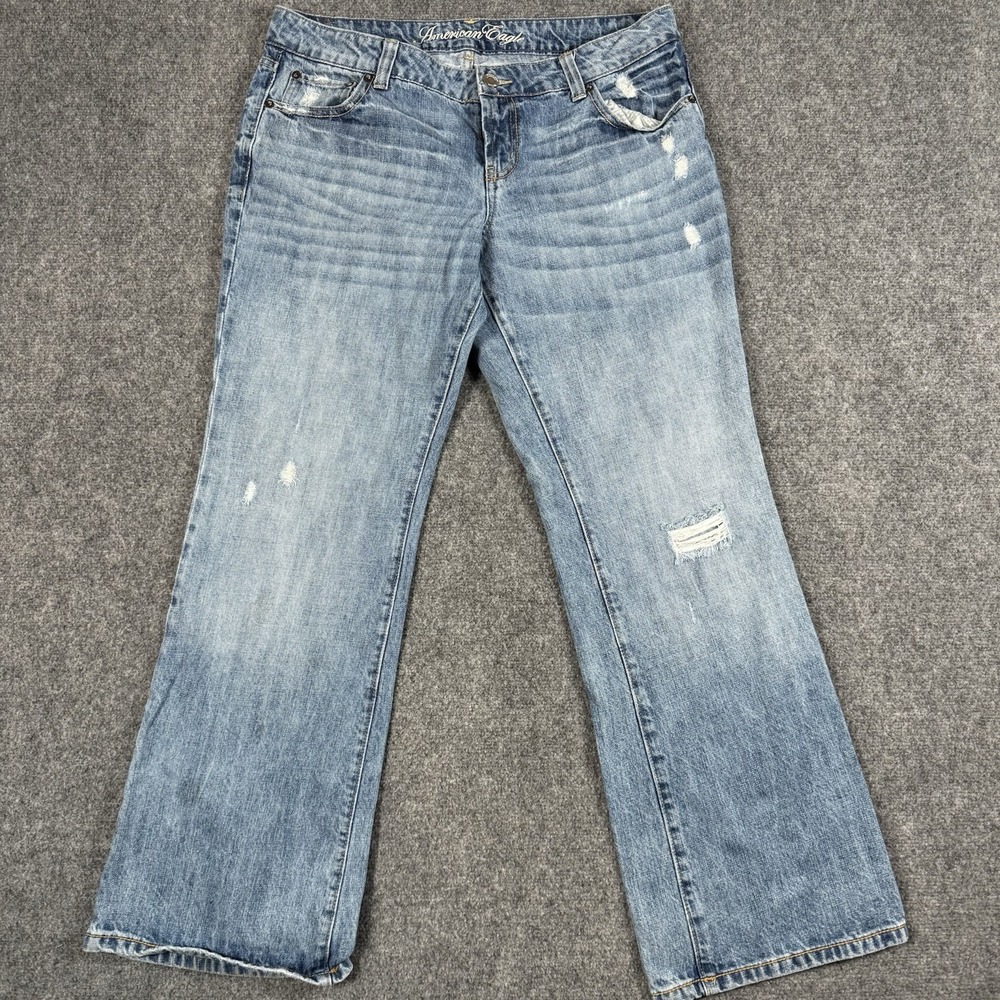 American Eagle Favorite Boyfriend Jeans Womens 16 Reg Distressed Bootcut Blue